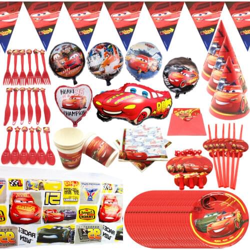 Disney Cars Lightning Mcqueen Baby Happy Birthday Party Supplies Decoration Set Disposable Tableware Tablecloth Plate Cup Banner