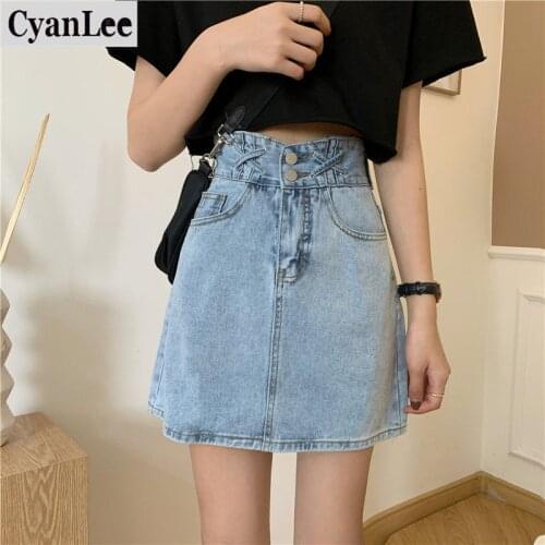 Cyanlee High Waist Denim Skirts Women Summer Casual A-line Denim Short Skirt 2020 Korean Style All-match Vintage Female Skirts