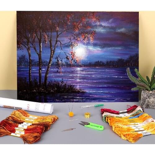 Natural Scenery Moonlight Waters Printed 11CT Cross-Stitch Embroidery Patterns DMC Threads Handiwork Handicraft Package