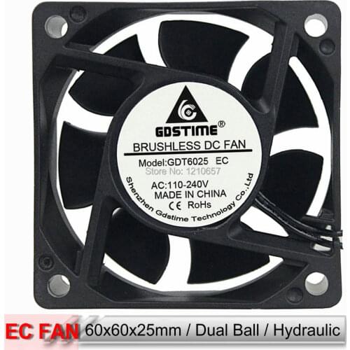 Gdstime 60mm 6cm 60x60x25mm Hydraulic Dual Ball Bearing AC 110V 120V 220V 240V EC Cooling Fan