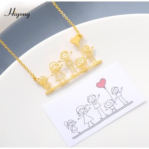 HIYONG Kids Art Personalized Necklace Customized Childrens Drawing Necklace Custom Name Logo Pendant Stainless Steel Jewelry