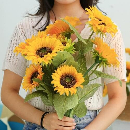 Artificial Flower Multi-use Bright-colored Faux Silk Flower Simulation Sunflower Display for Gifts Simulation flower Sunflower