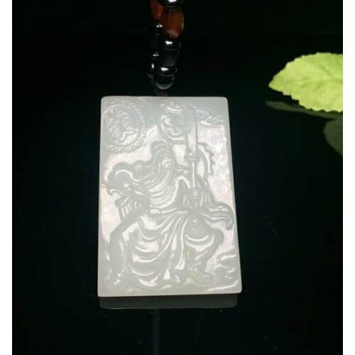 H60#Exquisite Hetian jade, domineering Guan Gong pendant