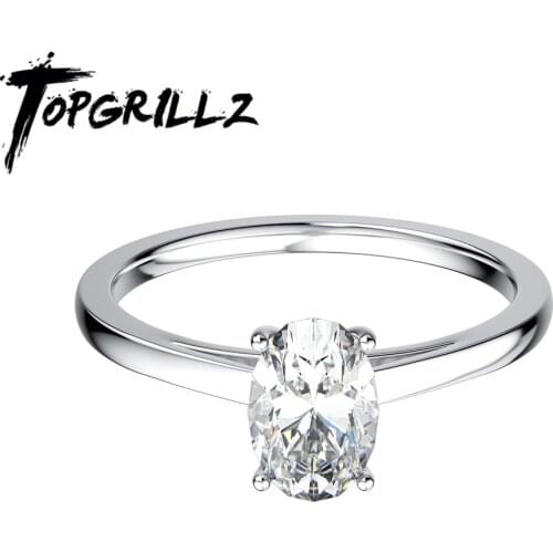 TOPGRILLZ 0.5ct Small Oval Moissanite Rings D Color Classic Round Cut VVS1 Womens Wedding Rings 925 Sterling Silver Fine Jewelry