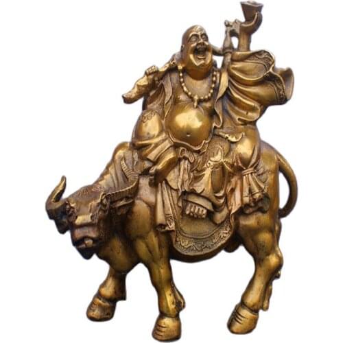 China Old Brass Statue Maitreya Buddhist Ox Copper Statue