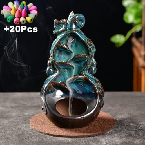 Handmade Classic Chinese Ceramic Craft Gifts Creative Home Decorations Peaceful Backflow Incense Burner Zen Waterfall Censer