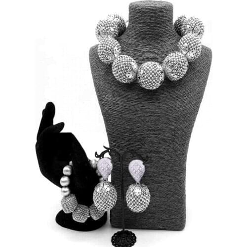 Dubai Jewelry Sets Silver Balls Bridal Jewellery Sets Indian Handmade Crystal Nigerian Wedding Necklace Set of Jewelry For Women