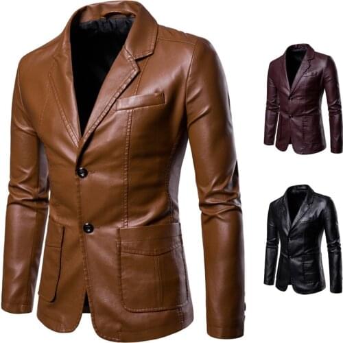 Leather Jacket Men Locomotive Coat Retro Korean Mens Spring And Autumn Slim Fit Stand Collar Long Sleeves PU Leather Outwear