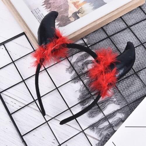 Adult Children Halloween Devil Headband Cosplay Costume Fancy Party Glitter Demon Horn Fluffy Plush Hair Hoop Party Prop