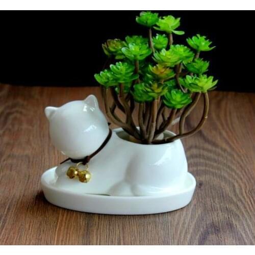 Cute Cat Shape Flower Pot Planter Bonsai Gardening Potted Desktop Ceramic Vase Home Office Decor Garden Supplies Succulent Pot