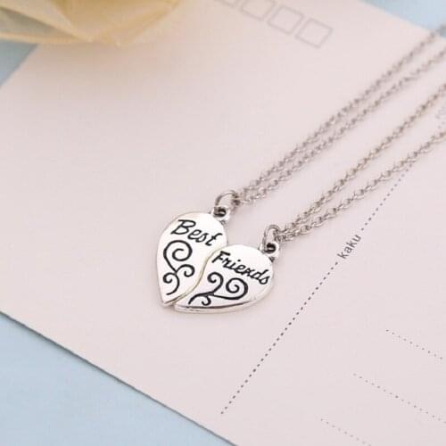 2019 fashion bff alloy necklace best friends 2pcs/ set of letters heart shape best friend friedship pendants trinket