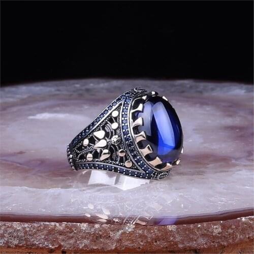 Dark blue Cubic Zirconia 925 Sterling 925 K Silver Men 'S Ring
