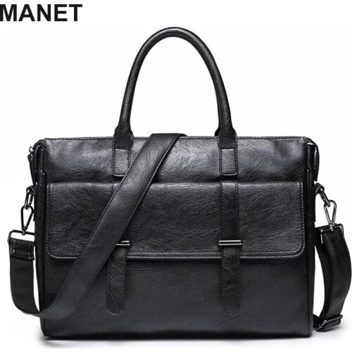 MANET Briefcase Men14.6 Inch Large Capacity Mens Laptop Bag Genuine Leather Business Bag Messenger Bags for Male Shoulder Bags