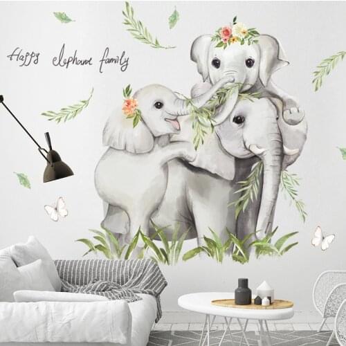 Wall Stickers Cartoon Hand-Painted Elephant Animal for Kindergarten Classroom Childrens Room Baby Wall PVC Art Wall Stickers