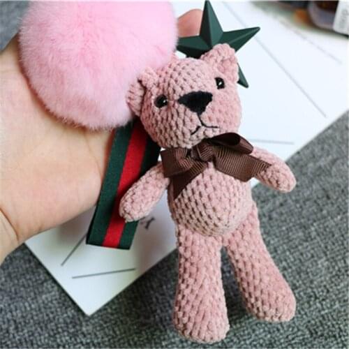 2019 New Cute Bears Animal Doll Keychain Rabbit Fur Ball Pom Pom Key Ring Women Car Bag Pendant Trinkets Key Chains Gift