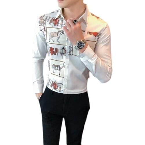 2021 Four seasons new fashion best-selling breathable mens printed slim long-sleeved shirt