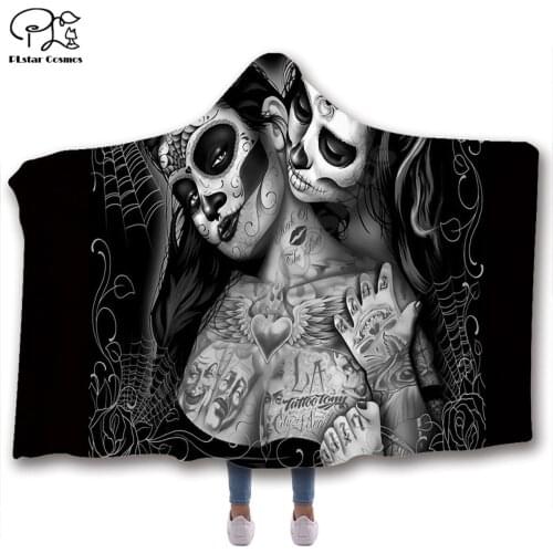 Multi-pattern Skull Hooded Blanket Adult colorful child Sherpa Fleece Wearable Blanket Microfiber Bedding style-4