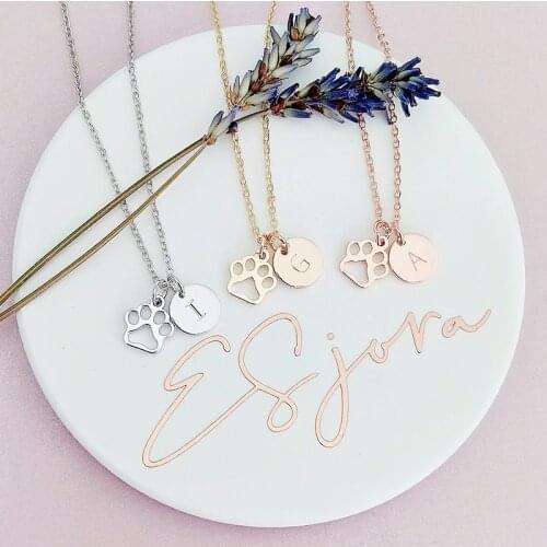 Paw print necklace, initial necklace, dog lovers gift, paw charm necklace, Christmas gifts for her, gifts ideas, Stainless steel