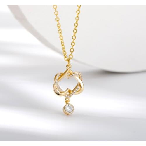 Cute Heart Knot Necklaces For Women Stainless Steel Gold Color Zircon Heart Pendant for Couple Forever Love Best Jewelry Gifts