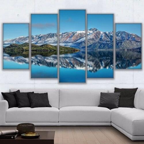 Canvas Prints Poster Wall Art Frame Home Decor 5 Piece Queenstown Mountains Painting New Zealand Pyramid Lake Landscape Pictures