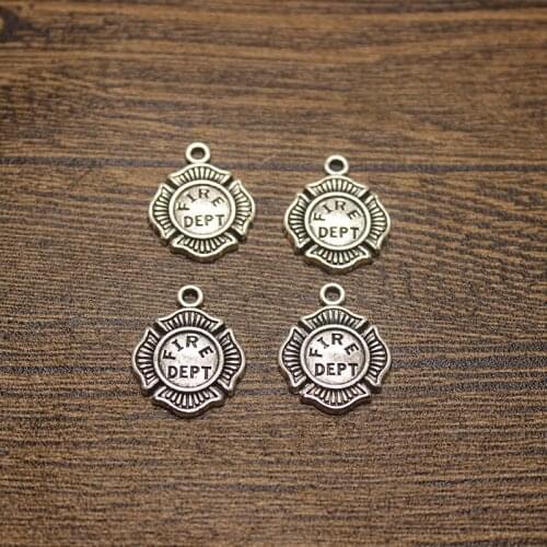 25pcs-- Fire Dept Charms Antique Silver Tone 18x23mm for diy jewelry