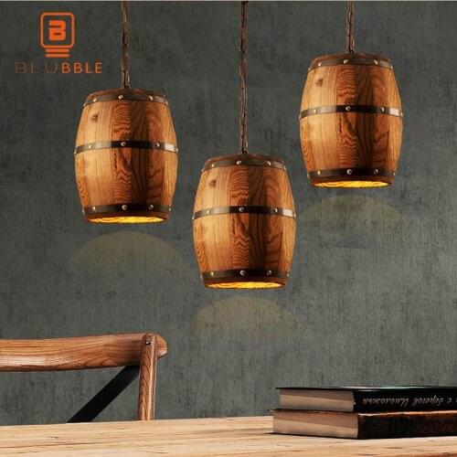 Retro Country Wooden Barrel Pendant Lights Lamp Creative Loft E27 Lighting Fixture Art Decoration for Bar Living Room Cafe