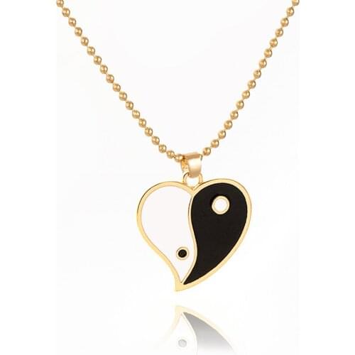Romantic Heart Shape Taiji Pendant Necklace Creative Yin Yang Gold Bead Chain For Men Women Fashion Punk Party Jewelry Gift