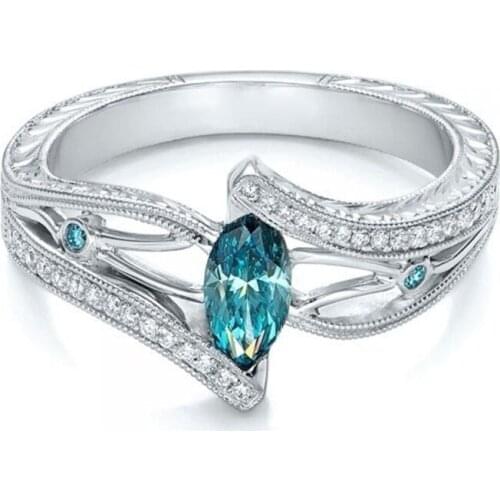 Luxury European And American Fashion Inlaid Blue Crystal Horse Eye Zircon Ring Girl Women Ring Jewelry Wholesale