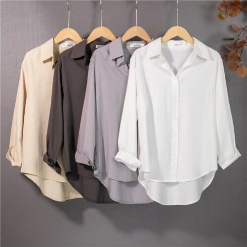 Korean Long Sleeve Women Shirts Blouses 2021 Autumn New Cotton Woman Shirt Fashion Casual Office Lady Loose Women Clothing 15992