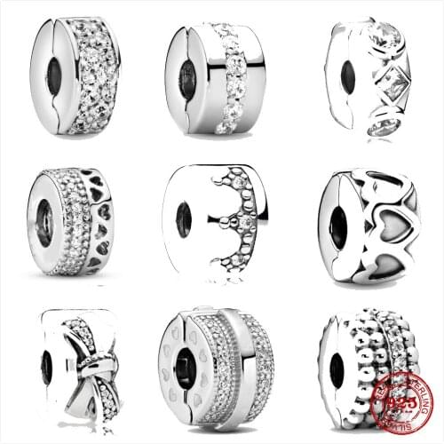 925 Sterling Silver Shining Clips Heart-shaped Pave CZ Charms Fit Original Pandora charms silver 925 Bracelets DIY Jewelry