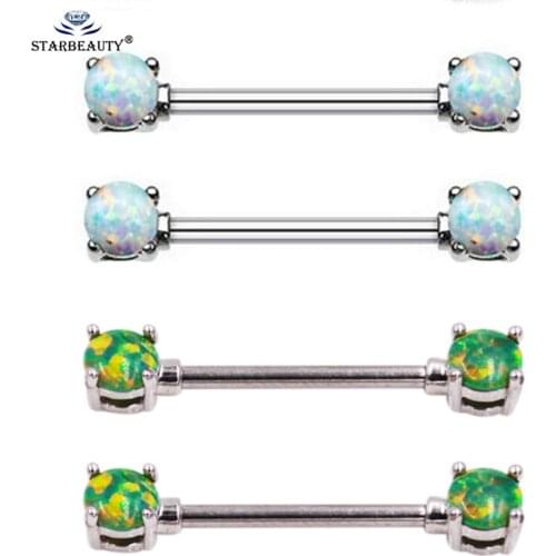 New Arrival Green Opal Gem 2Pcs titanium Nipple Shield Piercing Jewelry 14G Opal Nipple Rings Body Jewelry Good Friend Gift