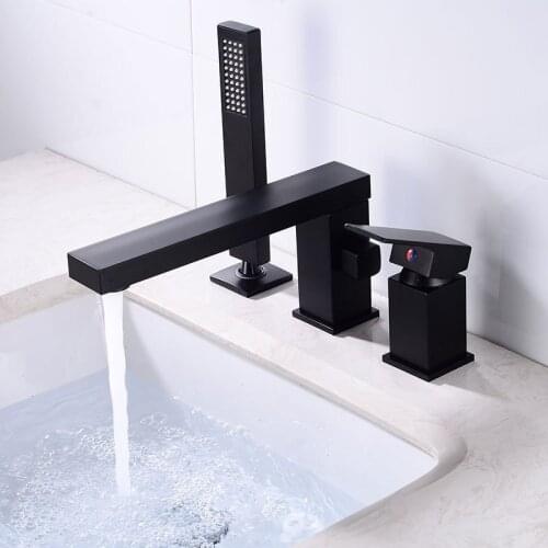 Bathtub Faucet Wth Hand Shower Head Black Widespread Waterfall Three Hole Bathtub Mixer Hot And Cold Shower Room Faucet