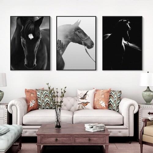 Modern Animal Horse Black and White Canvas Painting Wall Art Nordic Posters and Prints Wall Pictures for Living Room Decoration
