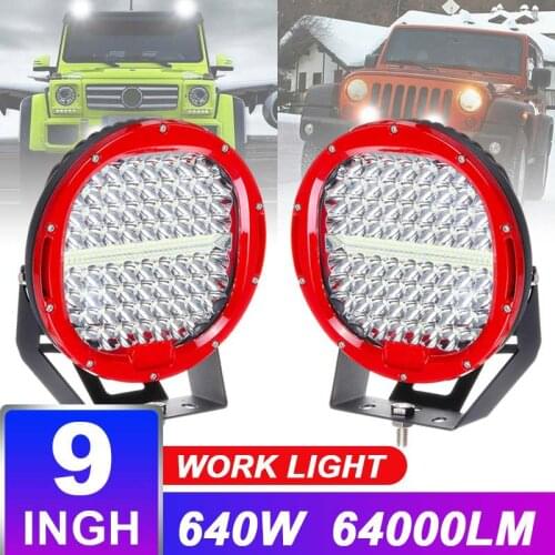 640W 9inch Round 12V Led Driving Work Light For 4x4 Offroad Truck Boat 4WD SUV ATV CAR 12V 24V External Lights free cover