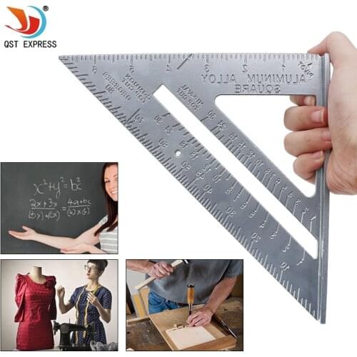 QSTEXPRESS 7" Triangle Square Ruler Aluminum Alloy Speed Square Protractor Miter For Carpenter Measurement Tool