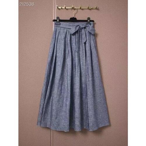 Vintage Women Summer New Royal Gray Midi Skirts 2021 Fashion A-Line Linen Pleated Skirt Chic Runway Party Vestidos