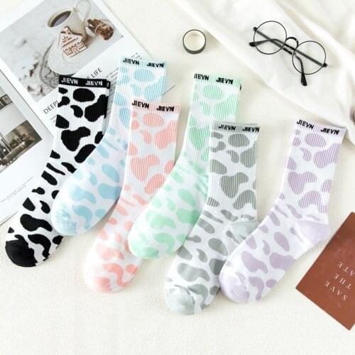Japanese Korean Style Cattle Striped Kawaii Socks Women Autumn Spring with Letter Funny Woman Socks Cotton 0111401