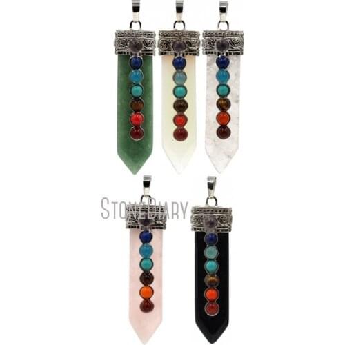 PM39497 Jewelry Chakra Stone Pendant Chakra Healing Pendant Stone 7 Chakra Ensiform Black Gunmetal Plated Stone Pendant