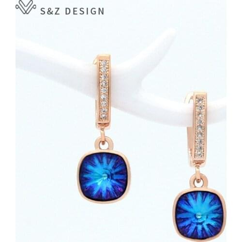 S&Z DESIGN Europe America Fashion Luxury Elegant Square Crystal Dangle Earrings For Women Wedding Jewelry Millennium cut Crystal
