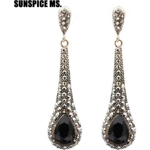 Fashion Gray Crystal Earrings For Women Vintage Jewelry Punk Silver Color Water Drop Long Dangle Earring Party Gifts Good Deal