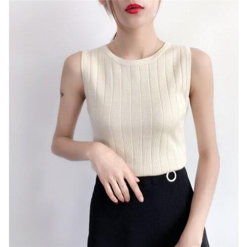 2020 New Korean Knitted Vest For Women Short Base Tops Women O-neck Sleeveless Top Femme