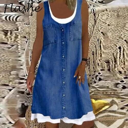 Vintage Sleeveless Summer Dress Women Casual O Neck Print Loose Party Dress Elegant Lady Casual Plus Size A-Line Dress S-4XL