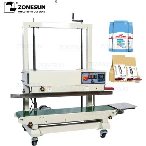 ZONESUN Automatic Continuous Vertical Type Sealing Machine Big Plastic PE Film Kraft Paper Foil Bag Food Sealer
