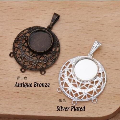 100pcs silver plated antique bronze 30mm copper flower sheet into 12mm tray bezel blank pendant base cabochon settings