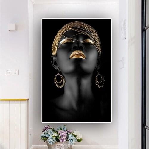 100x150cm Black Gold Nude African Art Woman Oil Painting on Canvas Cuadros Posters and Prints Wall Picture for Living Room