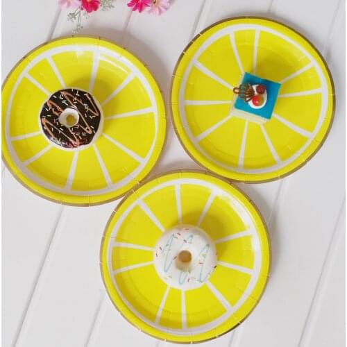 480pcs New hot stamping fruit paper tray disposable party supplies tableware dish yellow lemon pastry snack plate