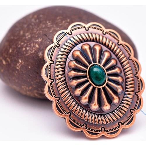 6pc 44*38mm Retro Copper Flower Pattern Green Turquoise Concho Button For Leathercraft Belt Luggage Bag Handbag Wallet Ornament