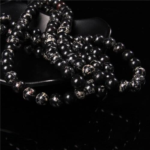 Natural Stone Beads Turquoises Black Sea Sediment Jaspers Loose Beads 6 8 10mm for Jewelry Making DIY Bracelet Necklace 15"