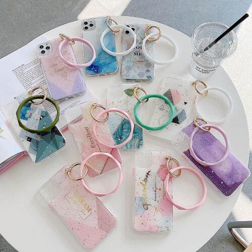 Bracelet Wristband Phone Case For iPhone 11 Pro Max XR X XS Max 7 8 Plus SE 2020 Glitter Marble Case Soft TPU Back Cover Capa