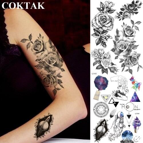 COKTAK 3D Rose Morning Glory Camellia Women Temporary Tattoos Sticker Flower Tattoo Custom Sexy Body Art Fake Tatoos Girls Sexy